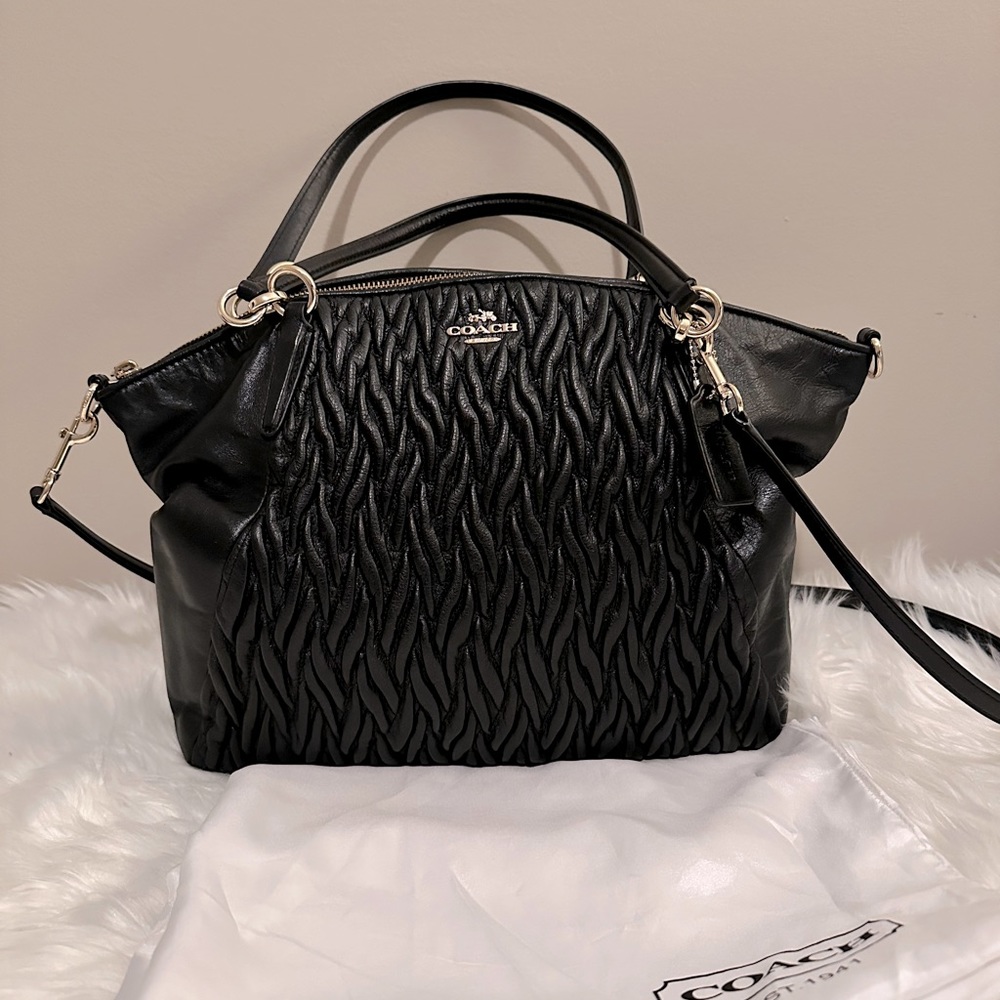 Coach Kelsey Black Medium Gathered Twist Satchel